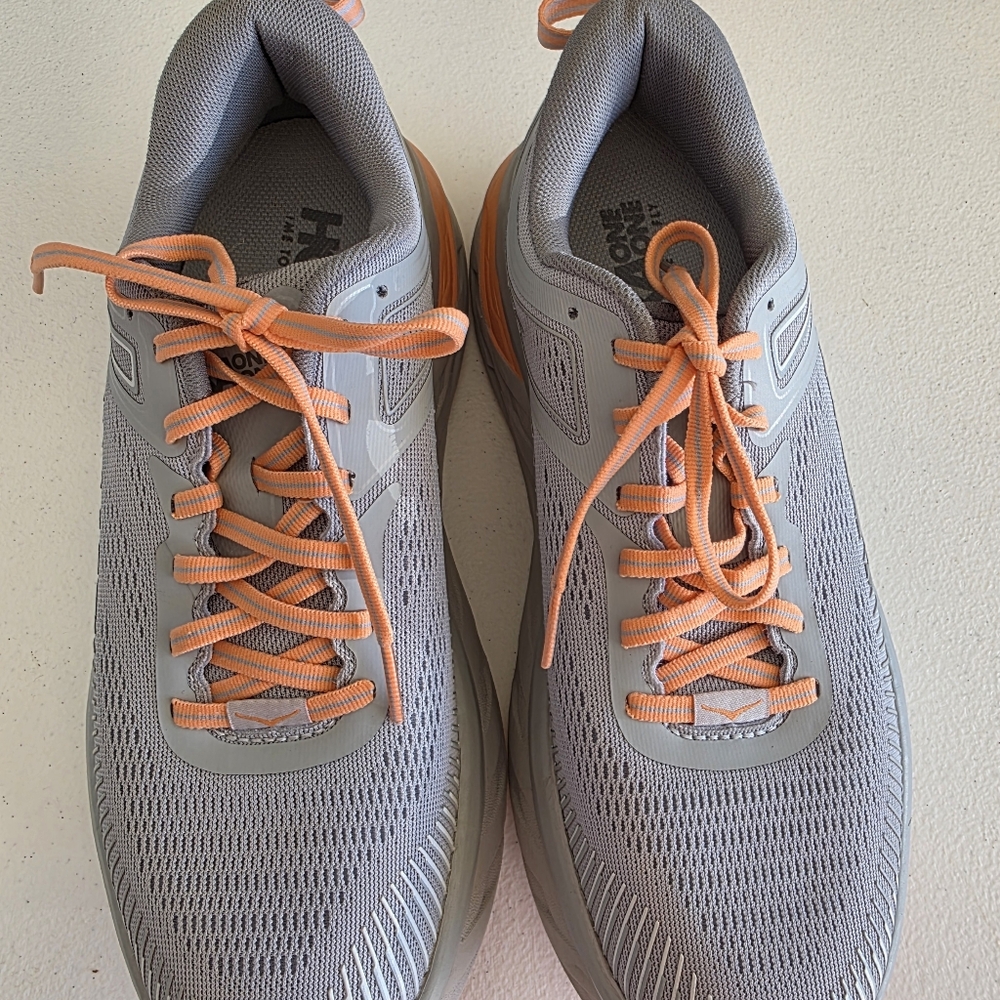 Womens Hoke Bondi 7 Gray w/Orange Athletic Sneakers - Size 8-1/2M